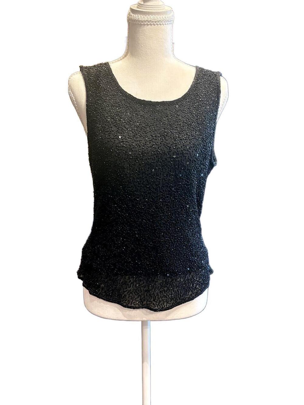 Y2K SCALA Vintage embellished beaded silk top with detailed back